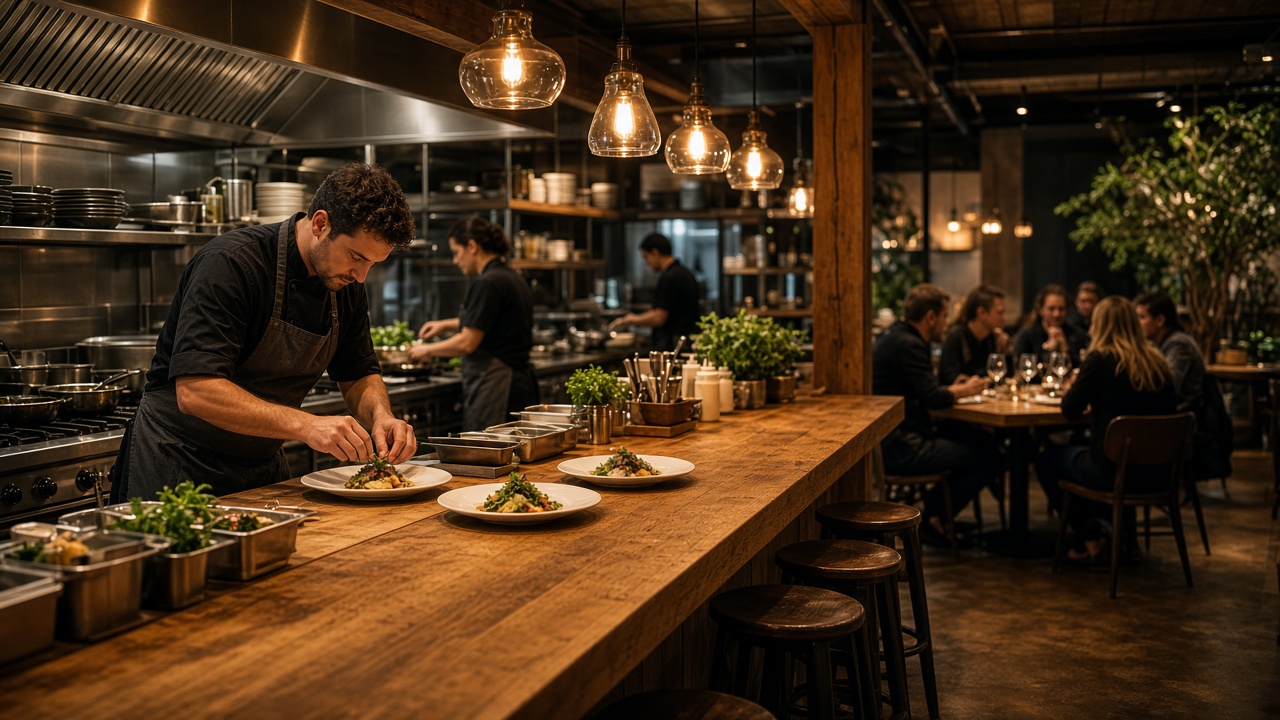Restaurant team plating dishes